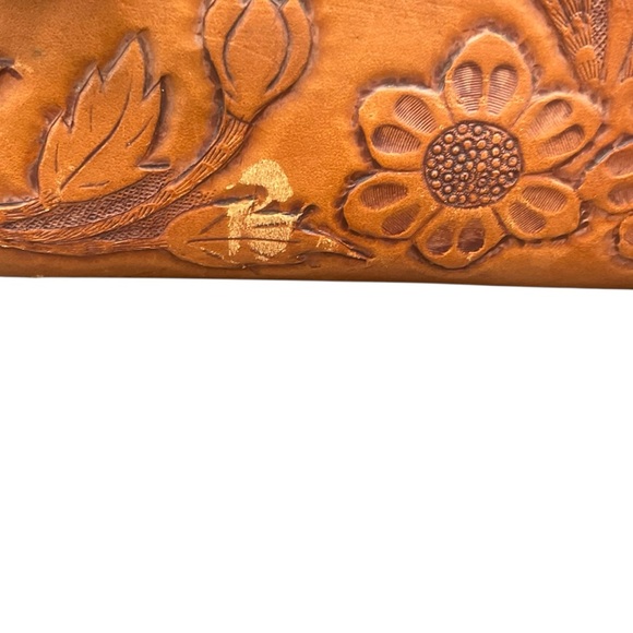 Vintage Hand Tooled Tan Leather Floral Backpack Handbag Purse main image 9